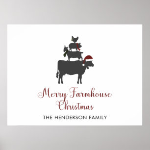 Vrolijke boerderij kerst familienaam gepersonalise poster