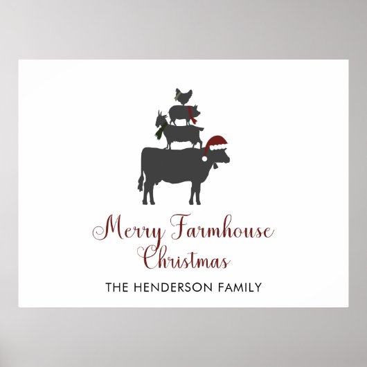 Vrolijke boerderij kerst familienaam gepersonalise poster (Voorkant)