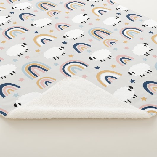 Vrolijke Boho Sheep Rainbow Print Sherpa Deken (3/4)
