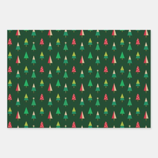 Vrolijke bomen kerstcadeau inpakpapier (Voorkant 3)