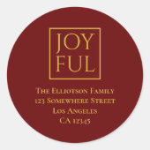 Vrolijke Bourgogne Gouden Naam Retouradres Kerstmi Ronde Sticker (Voorkant)