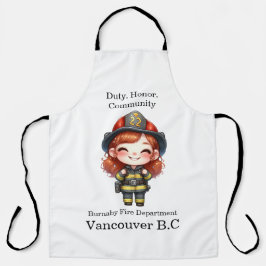 Vrolijke brandweerman in heldere uitrusting schort