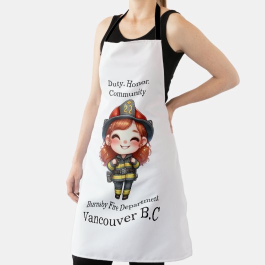 Vrolijke brandweerman in heldere uitrusting schort (Insitu)