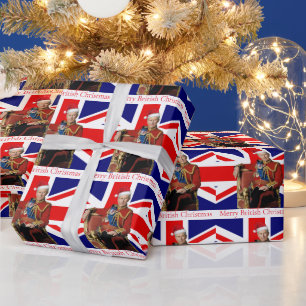 Vrolijke Britse kerstkoning Santa Hat Cadeaupapier