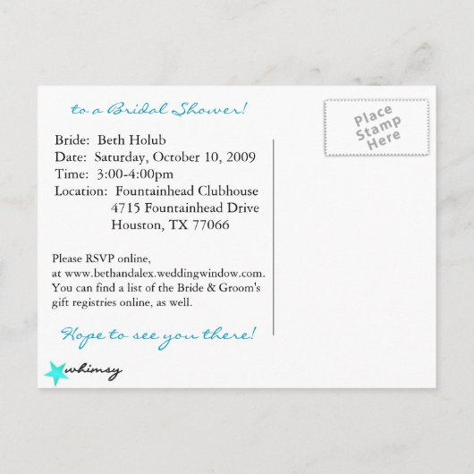 VROLIJKE BRUID UITNODIGING BRIEFKAART (Achterkant)