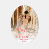 vrolijke bruiloft 2 foto's rode kalligrafie metalen ornament (Voorkant links)