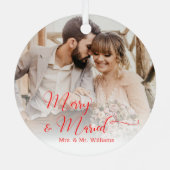 vrolijke bruiloft 2 foto's rode kalligrafie metalen ornament (Achterkant)