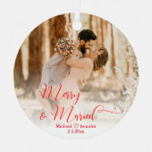 vrolijke bruiloft 2 foto's rode kalligrafie metalen ornament (Voorkant)