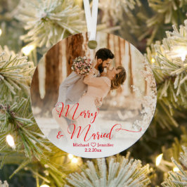 vrolijke bruiloft 2 foto's rode kalligrafie metalen ornament