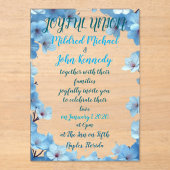 Vrolijke bruiloft uitnodiging met blauwe bloemen (Voorkant)