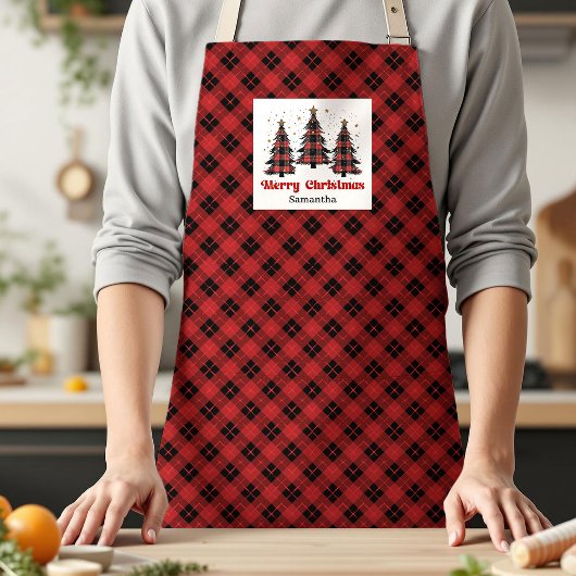 Vrolijke Buffalo Plaid Boom Custom Naam Kerstmis K Schort