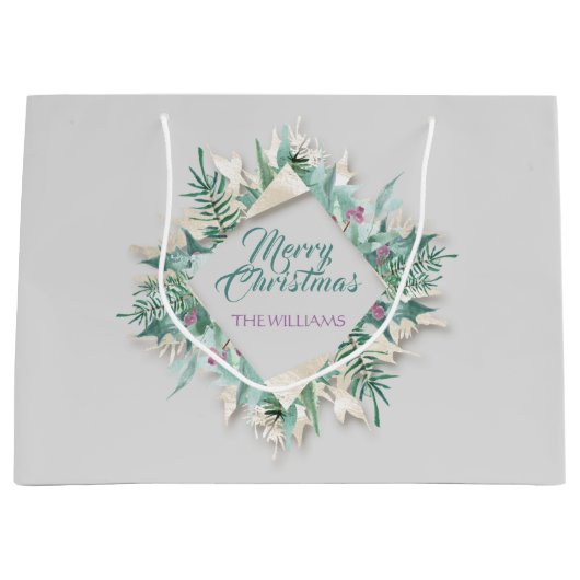 Vrolijke buik Kerst Feestdagen Krans Ivoor Blauwgr Groot Cadeauzakje (Voorkant)