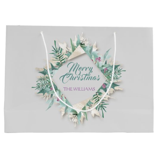 Vrolijke buik Kerst Feestdagen Krans Ivoor Blauwgr Groot Cadeauzakje (Achterkant)