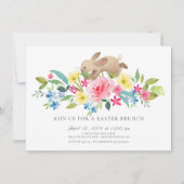 Vrolijke Bunny Floral Paasbrunch Kaart (Voorkant)