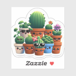 Vrolijke Cactus Group Plant Art Sticker