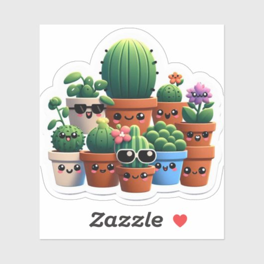 Vrolijke Cactus Group Plant Art Sticker (Vel)