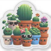 Vrolijke Cactus Group Plant Art Sticker (Voorkant)