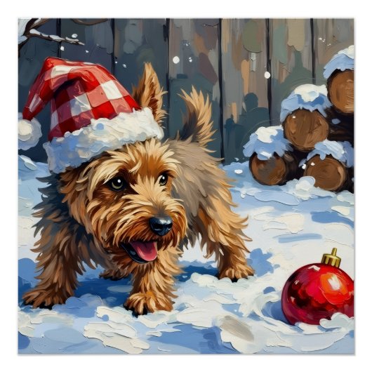 Vrolijke Cairn Terrier Graaft naar Kerstversiering Perfect Poster (Voorkant)