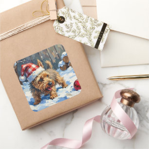 Vrolijke Cairn Terrier Graaft naar Kerstversiering Vierkante Sticker