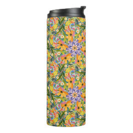Vrolijke caleidoscoop bloemen thermosbeker