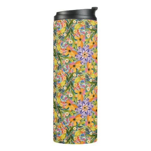 Vrolijke caleidoscoop bloemen thermosbeker (Gedraaid links)
