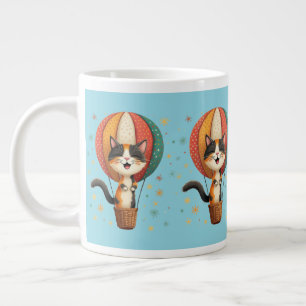 Vrolijke Calico Cat Sky Adventure Illustratie Grote Koffiekop