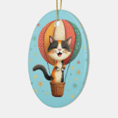 Vrolijke Calico Cat Sky Adventure Illustratie Keramisch Ornament (Links)