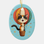 Vrolijke Calico Cat Sky Adventure Illustratie Keramisch Ornament (Achterkant)