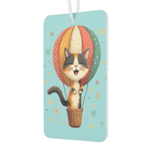 Vrolijke Calico Cat Sky Adventure Illustratie Luchtverfrisser (Links)