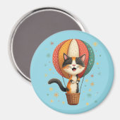 Vrolijke Calico Cat Sky Adventure Illustratie Magneet (Voorkant / Achterkant)