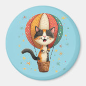 Vrolijke Calico Cat Sky Adventure Illustratie Magneet (Voorkant)
