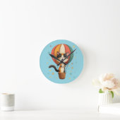 Vrolijke Calico Cat Sky Adventure Illustratie Ronde Klok (Huis)