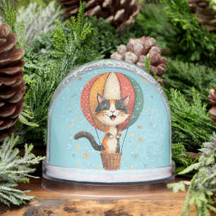 Vrolijke Calico Cat Sky Adventure Illustratie Sneeuwbol