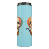 Vrolijke Calico Cat Sky Adventure Illustratie Thermosbeker (Achterkant)