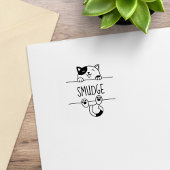 Vrolijke Calico Kat Peeking Aangepaste Naam 1x1 Rubberstempel
