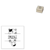 Vrolijke Calico Kat Peeking Aangepaste Naam 1x1 Rubberstempel (Gestempeld)