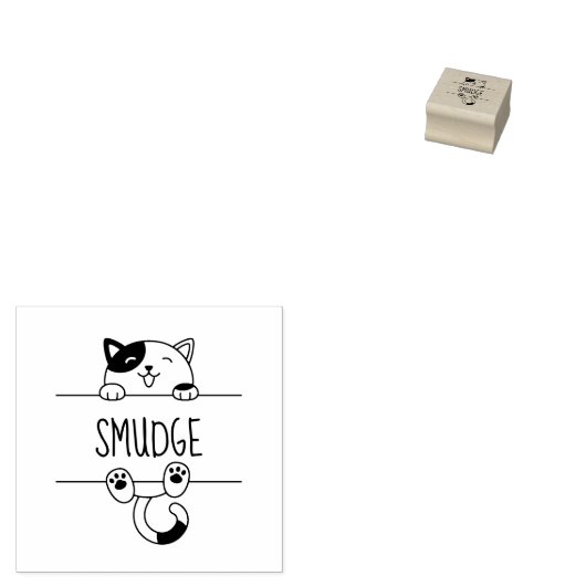 Vrolijke Calico Kat Peeking Aangepaste Naam 1x1 Rubberstempel