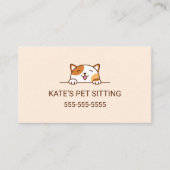 Vrolijke Calico Kat Peeking Pet Sitting Service Visitekaartje (Voorkant)