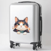 Vrolijke Calico Kitten Met Grote Groene Ogen Sticker (Koffer)