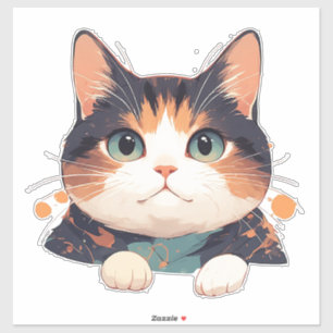 Vrolijke Calico Kitten Met Grote Groene Ogen Sticker