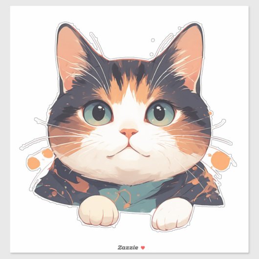 Vrolijke Calico Kitten Met Grote Groene Ogen Sticker (Vel)