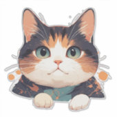 Vrolijke Calico Kitten Met Grote Groene Ogen Sticker (Voorkant)