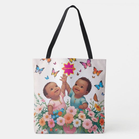 Vrolijke Canvas tas-Schattigee vlinder en bloemen  Tote Bag (Voorkant)