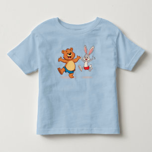 Vrolijke Cartoon Beer en Konijn Dansen Vrolijk Kinder Shirts