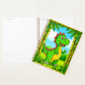 🦖 Vrolijke Cartoon Dinosaur Bamboe Kinderen Studi Planner (Display)