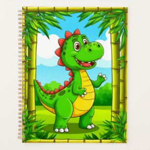 🦖 Vrolijke Cartoon Dinosaur Bamboe Kinderen Studi Planner