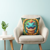 Vrolijke Cartoon Dinosaur in Bamboe Frame Kussen (Stoel)