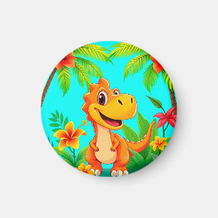 Vrolijke Cartoon Dinosaur in Tropische Jungle Magneet