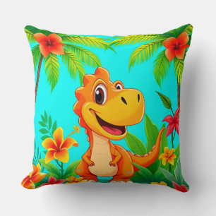 Vrolijke Cartoon Dinosaurus in Tropische Jungle Kussen