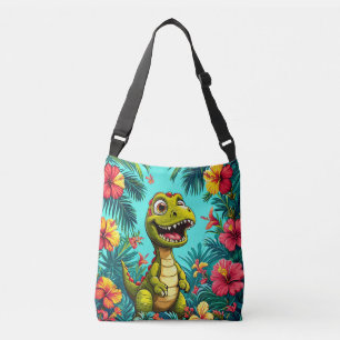 Vrolijke Cartoon Dinosaurussen Met Tropische Bloem Crossbody Tas